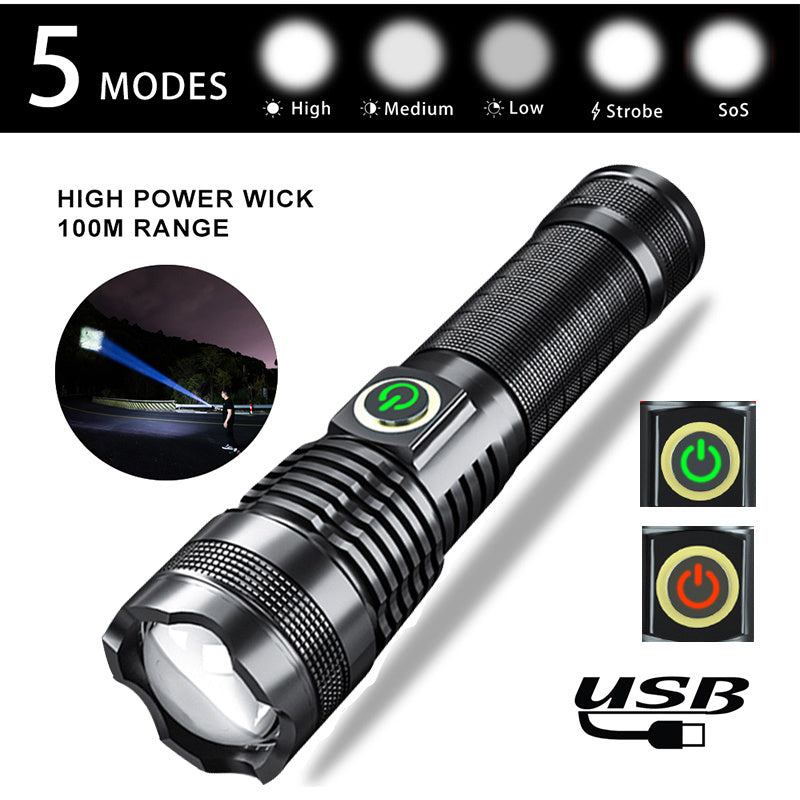 P50 Strong Light Zoom Flashlight Battery