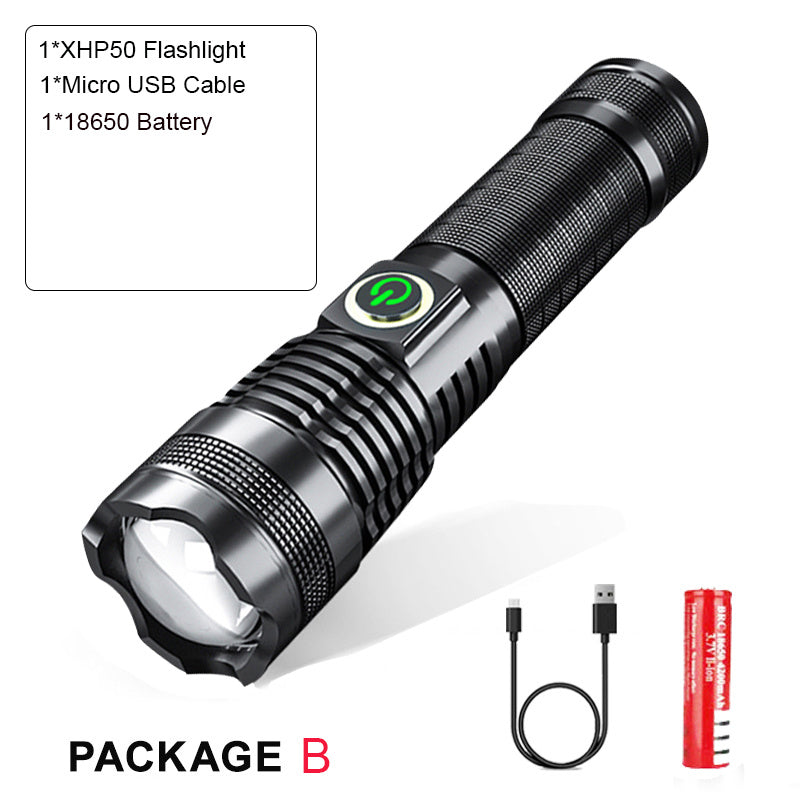 P50 Strong Light Zoom Flashlight Battery
