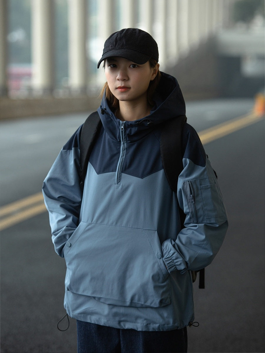 Color Matching Tooling Hooded Pullover Jacket