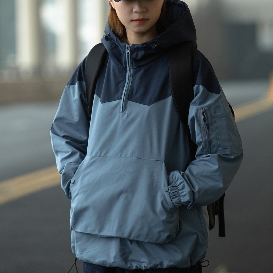 Color Matching Tooling Hooded Pullover Jacket